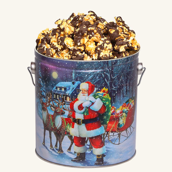 Johnson's Popcorn 1 Gallon Santa with Reindeer Tin - Chocolate Drizzle