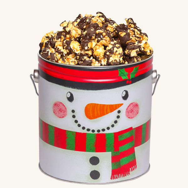 Johnson's Popcorn 1 Gallon Snowman Tin - Chocolate Drizzle