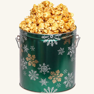 Johnson's Popcorn 1 Gallon Emerald Snowflake Tin - Caramel