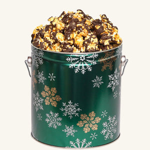 Johnson's Popcorn 1 Gallon Emerald Snowflake Tin - Chocolate Drizzle