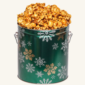 Johnson's Popcorn 1 Gallon Emerald Snowflake Tin - Peanut Crunch