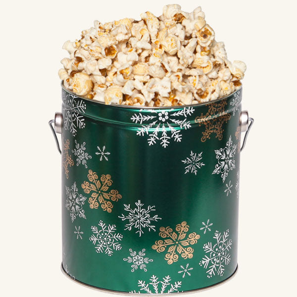 Johnson's Popcorn 1 Gallon Emerald Snowflake Tin - Butter