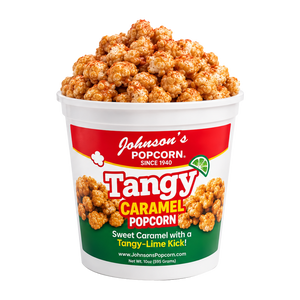 Johnson's Tangy Caramel Popcorn 10 oz. tub with a hint of tangy lime and caramel popcorn
