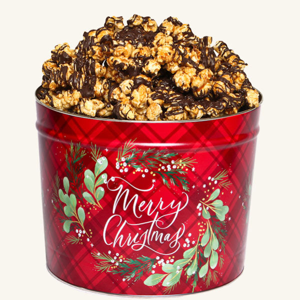 Johnson's Popcorn 2 Gallon Christmas Plaid - Chocolate Drizzle