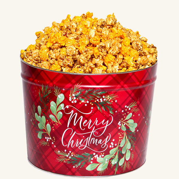 Johnson's Popcorn 2 Gallon Christmas Plaid Tin