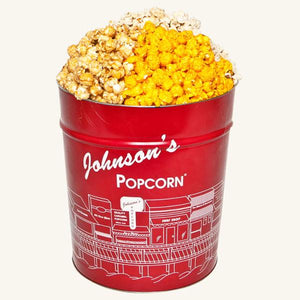 Tri Flavor 3.5 Gallon Johnson's Popcorn Tin-Caramel-Butter-Cheddar