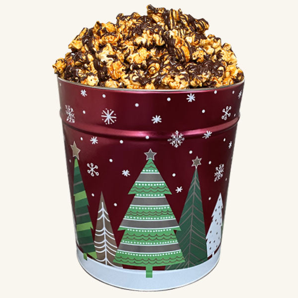 Johnson's Popcorn 3.5 Gallon Holiday Trees Tin-Chocolate Drizzle